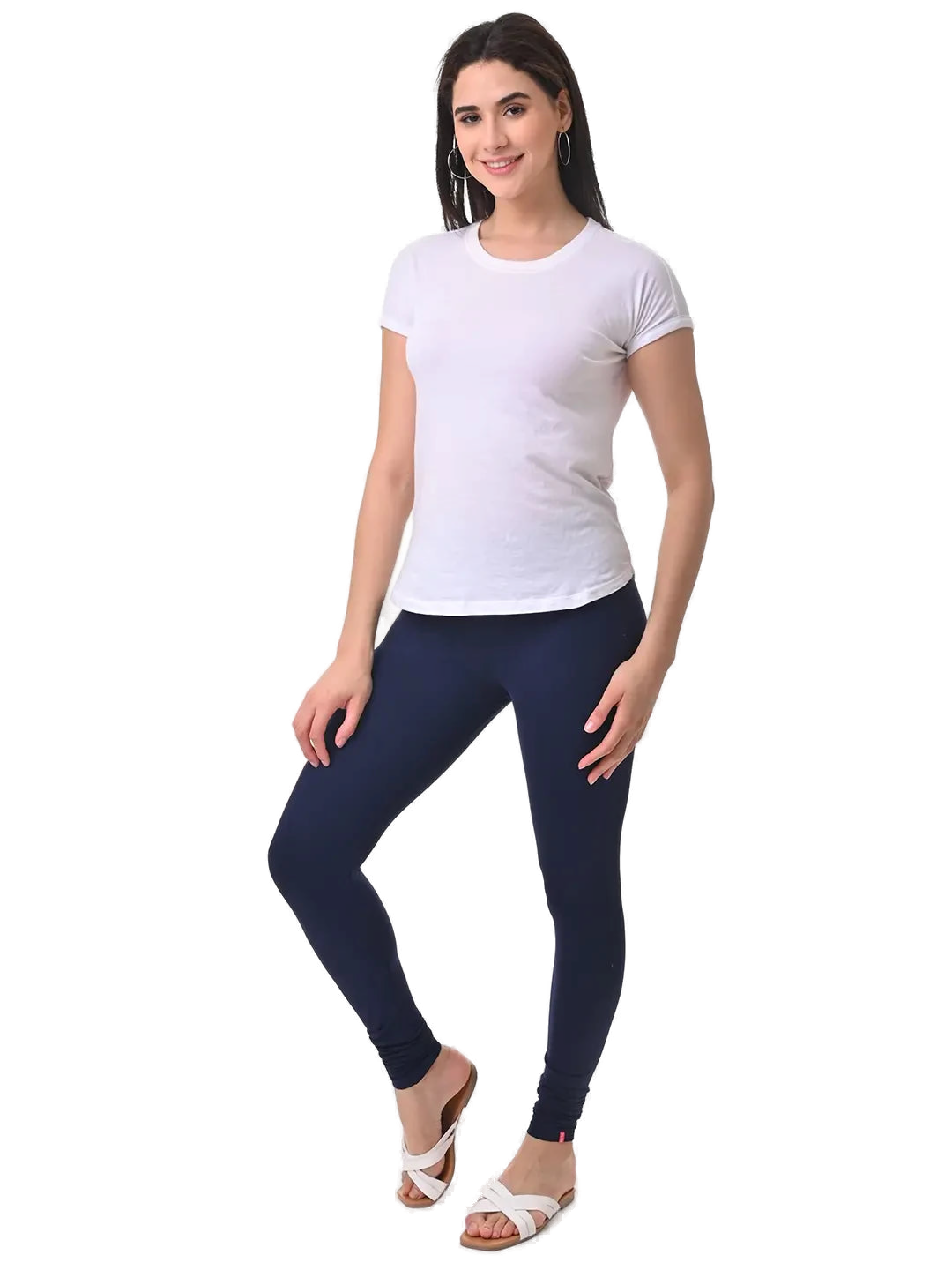 Women’s Navy Blue Premium 4-Way Stretch Lycra Leggings Full Length Churidar & Casual Wear Versatile Ethnic & Modern Bottom Wear - Western Wear - front...