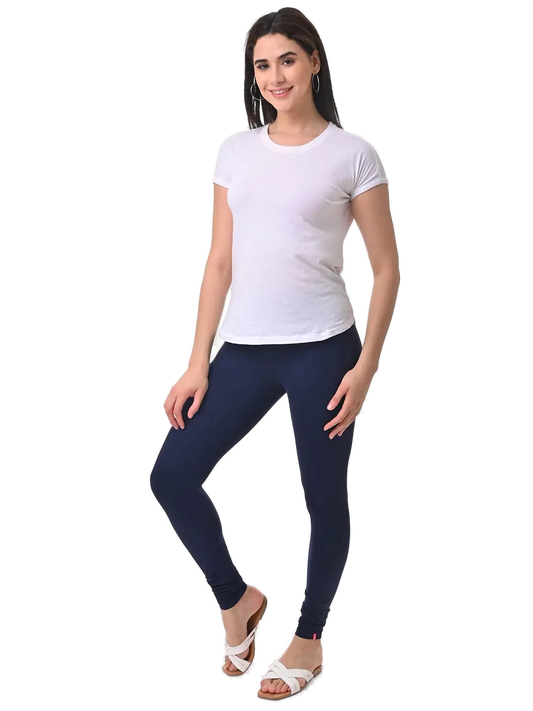 Women’s Navy Blue Premium 4-Way Stretch Lycra Leggings Full Length Churidar & Casual Wear Versatile Ethnic & Modern Bottom Wear - Western Wear - front...