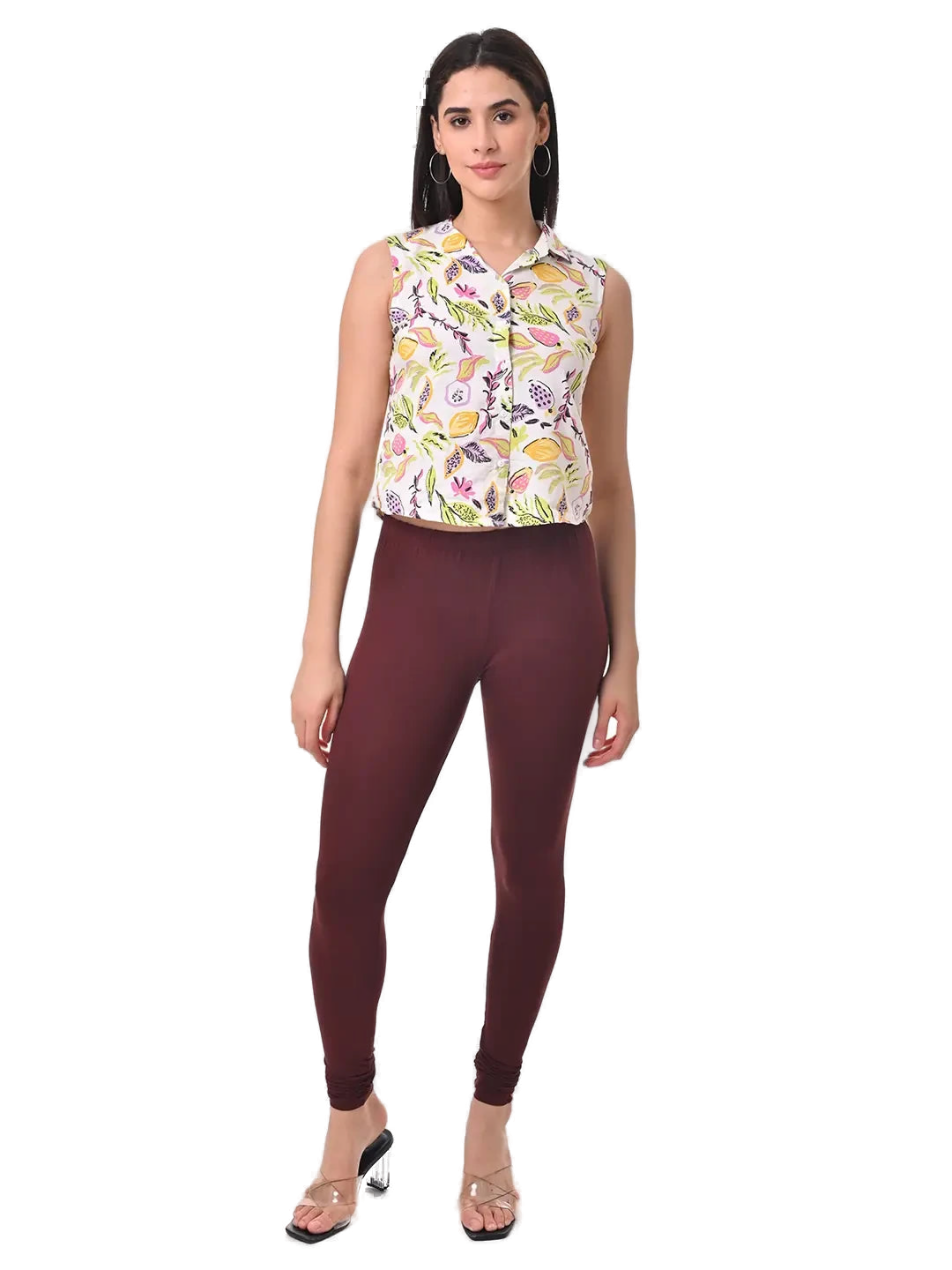 Women’s Maroon Premium 4-Way Stretch Lycra Leggings Full Length Churidar & Casual Wear Versatile Ethnic & Modern Bottom Wear - Western Wear - front...