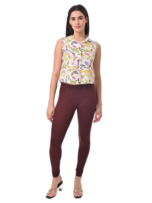 Women’s Maroon Premium 4-Way Stretch Lycra Leggings Full Length Churidar & Casual Wear Versatile Ethnic & Modern Bottom Wear - Western Wear - front...