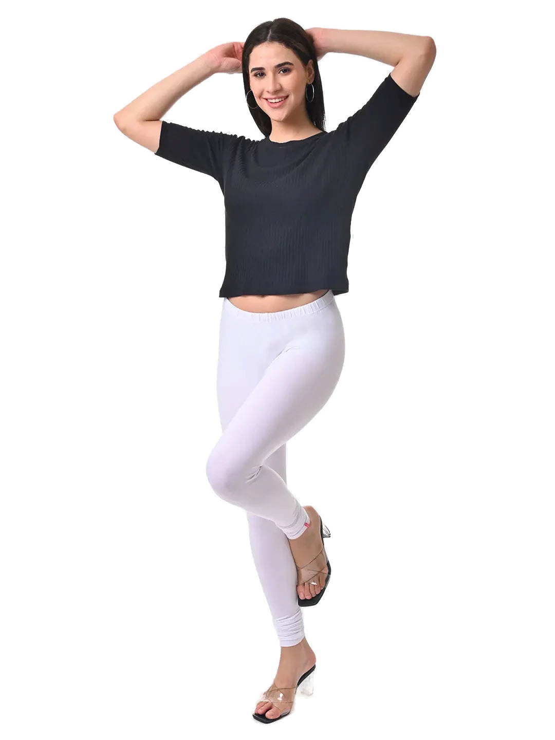 Women’s White Premium 4-Way Stretch Lycra Leggings Full Length Churidar & Casual Wear Versatile Ethnic & Modern Bottom Wear - Western Wear - front view...