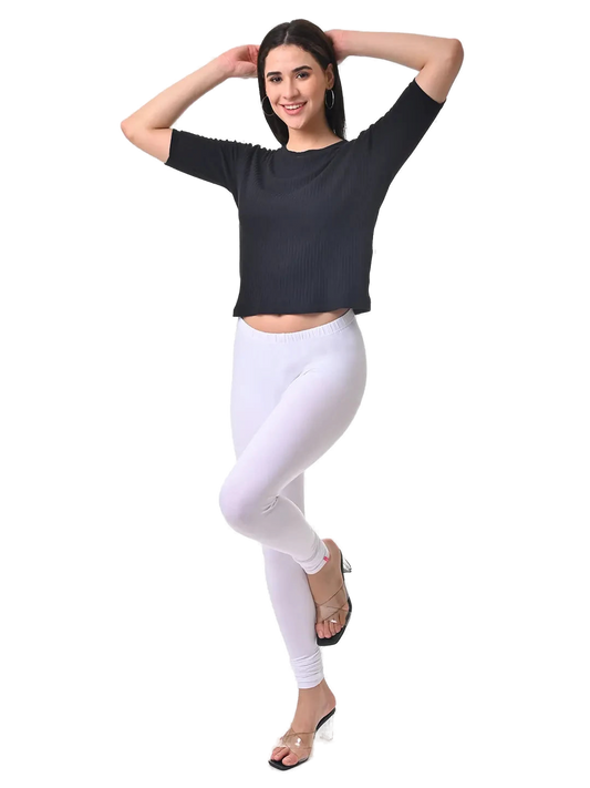 Women’s White Premium 4-Way Stretch Lycra Leggings Full Length Churidar & Casual Wear Versatile Ethnic & Modern Bottom Wear - Western Wear - front view...