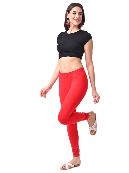 Women’s Apple Red Premium 4-Way Stretch Lycra Leggings Full Length Churidar & Casual Wear Versatile Ethnic & Modern Bottom Wear - Western Wear - front...