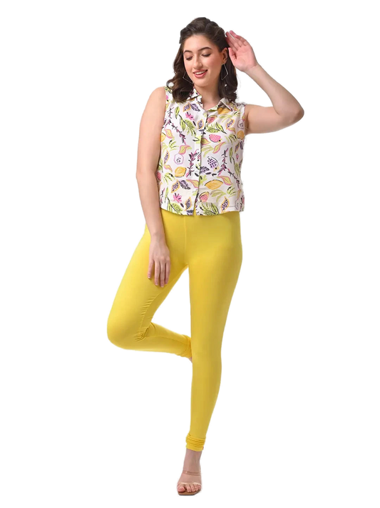 Women’s Lemon Yellow Premium 4-Way Stretch Lycra Leggings Full Length Churidar & Casual Wear Versatile Ethnic & Modern Bottom Wear - Western Wear -...