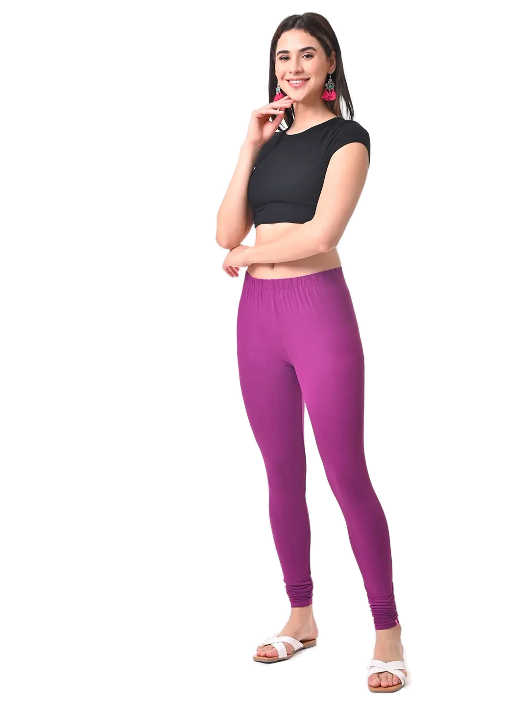 Women’s Plum Premium 4-Way Stretch Lycra Leggings Full Length Churidar & Casual Wear Versatile Ethnic & Modern Bottom Wear - Western Wear - front view...