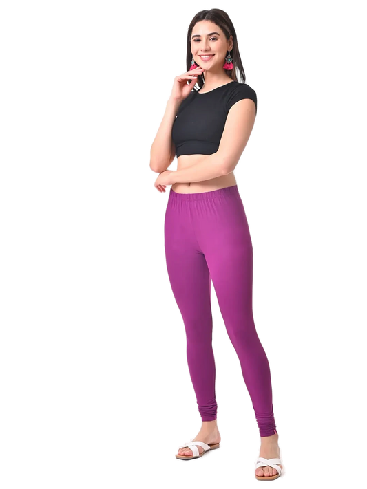 Women’s Plum Premium 4-Way Stretch Lycra Leggings Full Length Churidar & Casual Wear Versatile Ethnic & Modern Bottom Wear - Western Wear - front view...