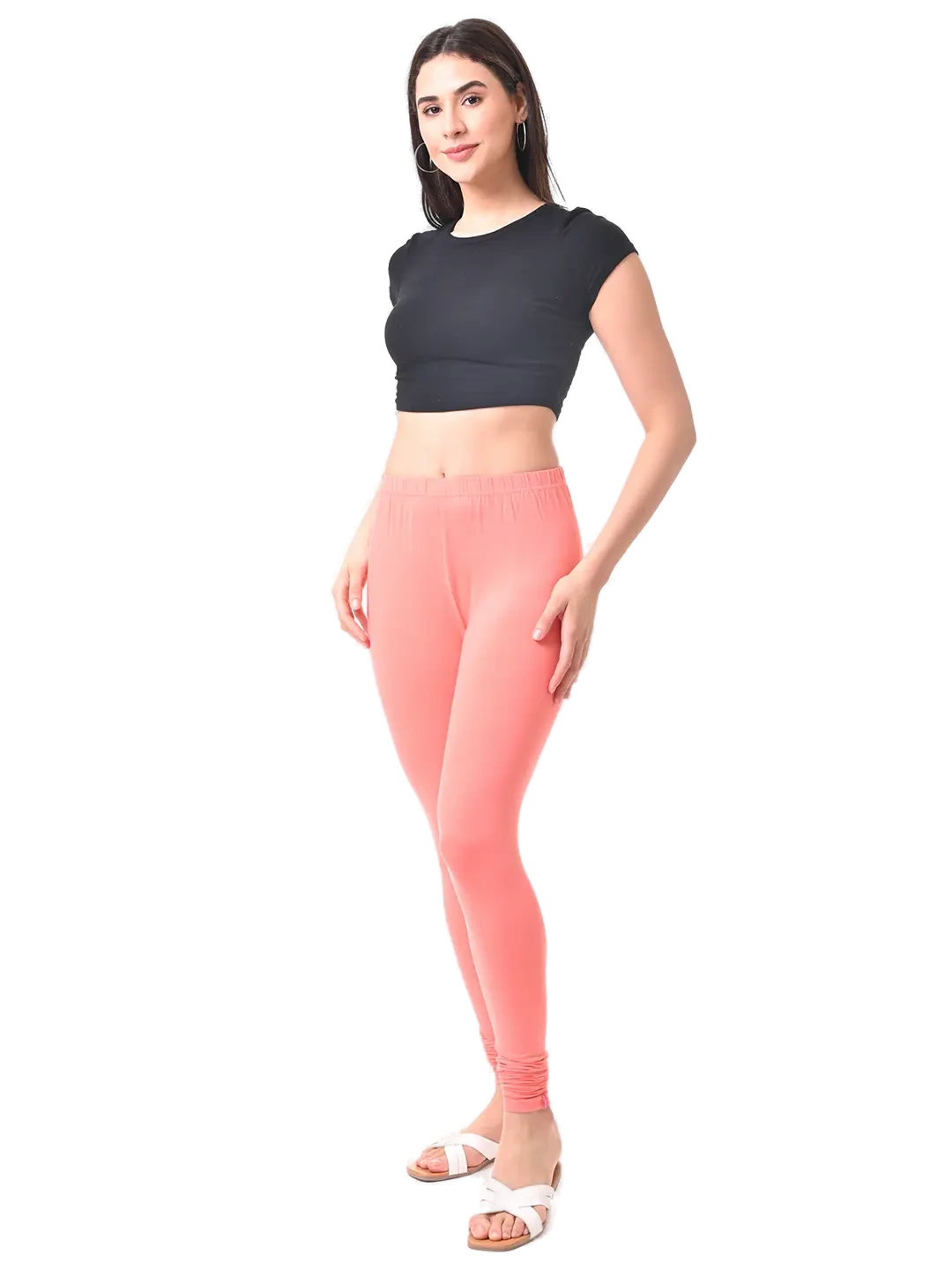 Women’s Peach Premium 4-Way Stretch Lycra Leggings Full Length Churidar & Casual Wear Versatile Ethnic & Modern Bottom Wear - Western Wear - front view...