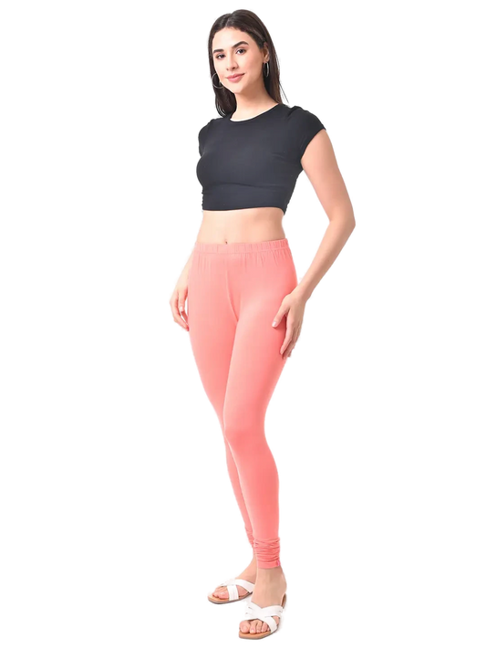 Women’s Peach Premium 4-Way Stretch Lycra Leggings Full Length Churidar & Casual Wear Versatile Ethnic & Modern Bottom Wear - Western Wear - front view...