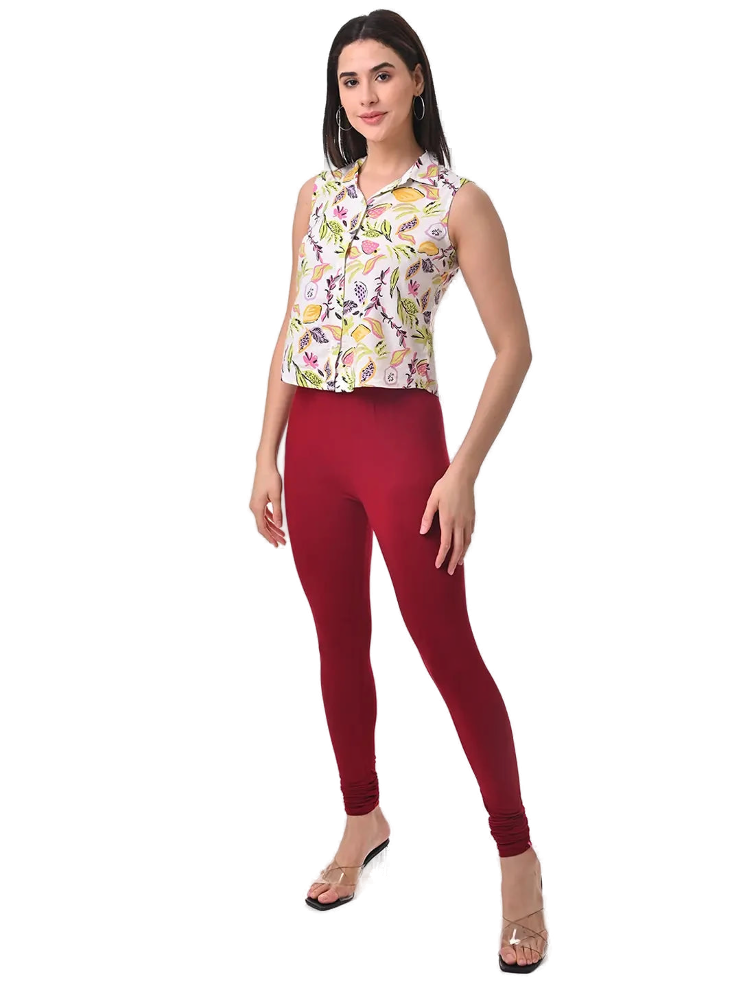 Women’s Wine Premium 4-Way Stretch Lycra Leggings Full Length Churidar & Casual Wear Versatile Ethnic & Modern Bottom Wear - Western Wear - front view...