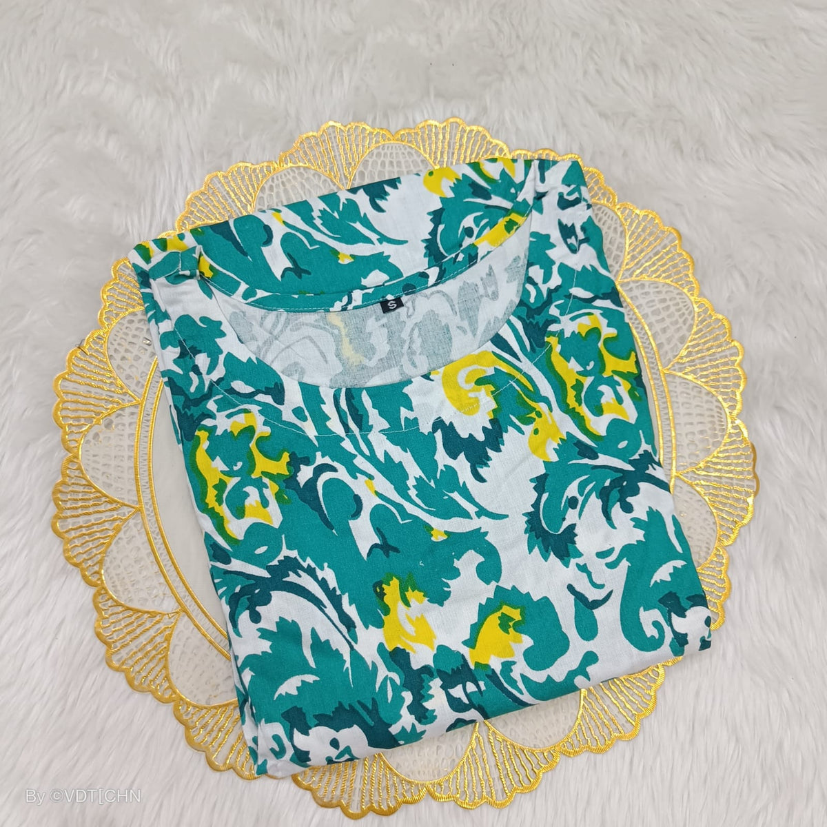 Cotton 3 Tier Frock - Green - Western Wear - back view | Villows DTrendz