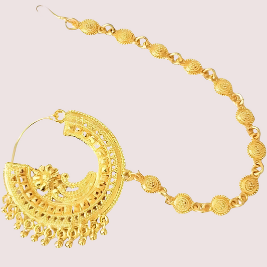 Women's Golden Designer Nose Ring, Graceful Golden Bridal Nath - Apparel - front view | Snazzyway
