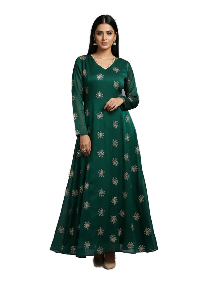 Women’s Green Designer A-Line Co-Ord Set - Indian Ethnic Wear - front view | Villows DTrendz