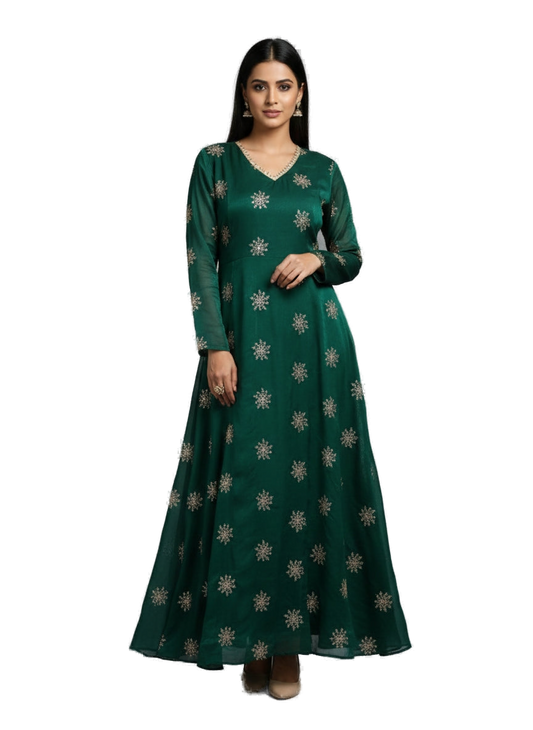 Women’s Green Designer A-Line Co-Ord Set - Indian Ethnic Wear - front view | Villows DTrendz