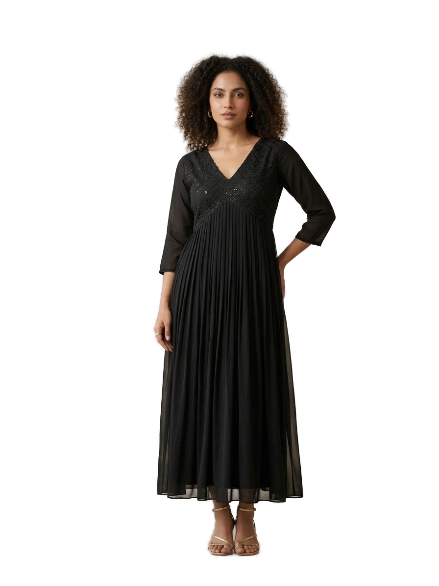Women’s Black Designer Frock - Western Wear - front view | Villows DTrendz
