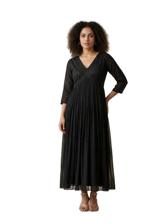 Women’s Black Designer Frock - Western Wear - front view | Villows DTrendz