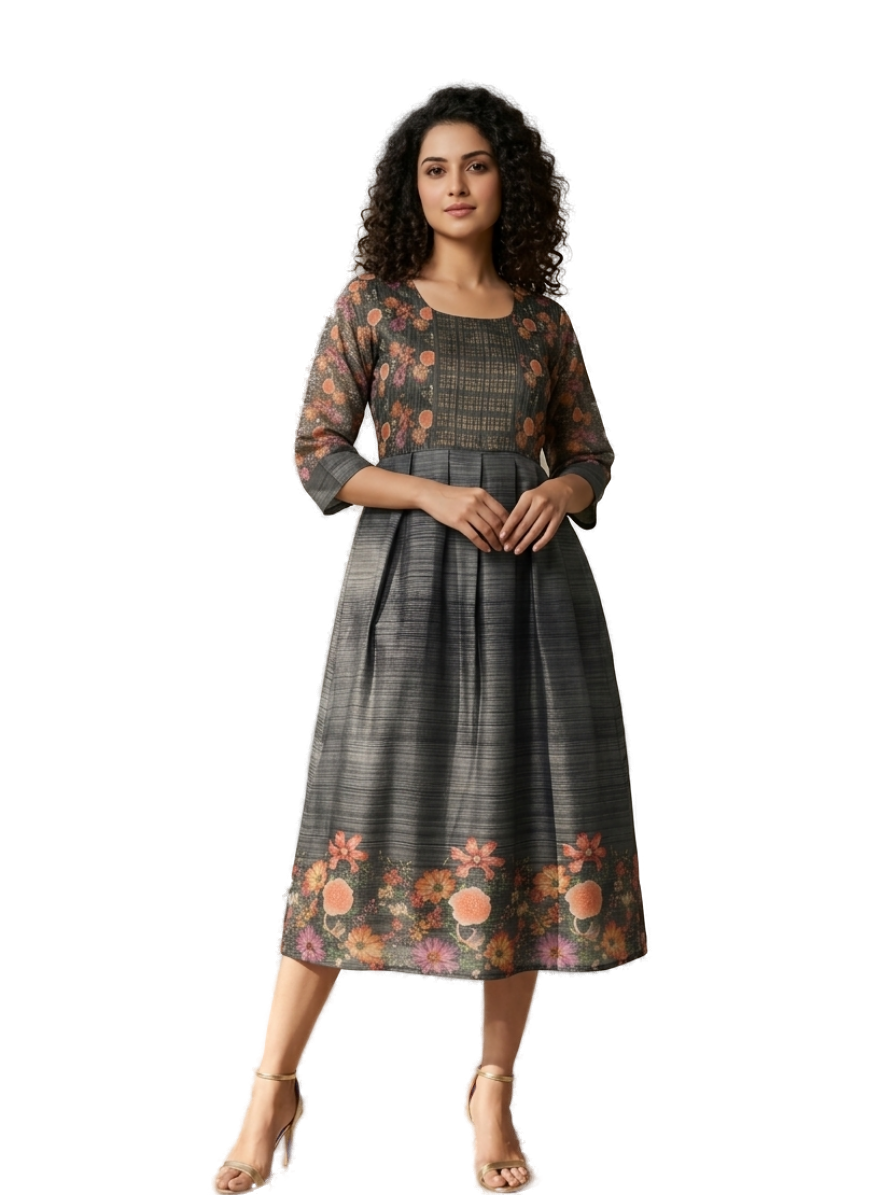 Women’s Grey Designer Frock - Western Wear - front view | Villows DTrendz