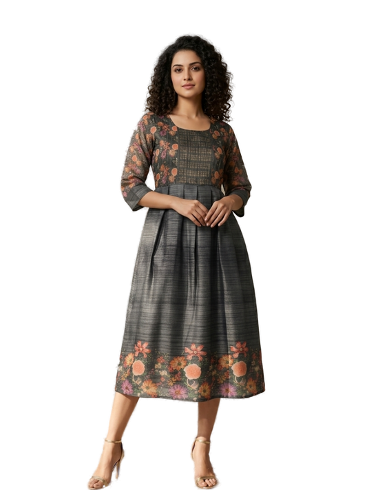 Women’s Grey Designer Frock - Western Wear - front view | Villows DTrendz