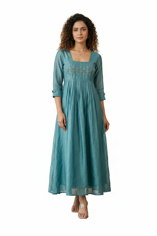 Women’s Sky Blue Designer Frock - Western Wear - front view | Villows DTrendz