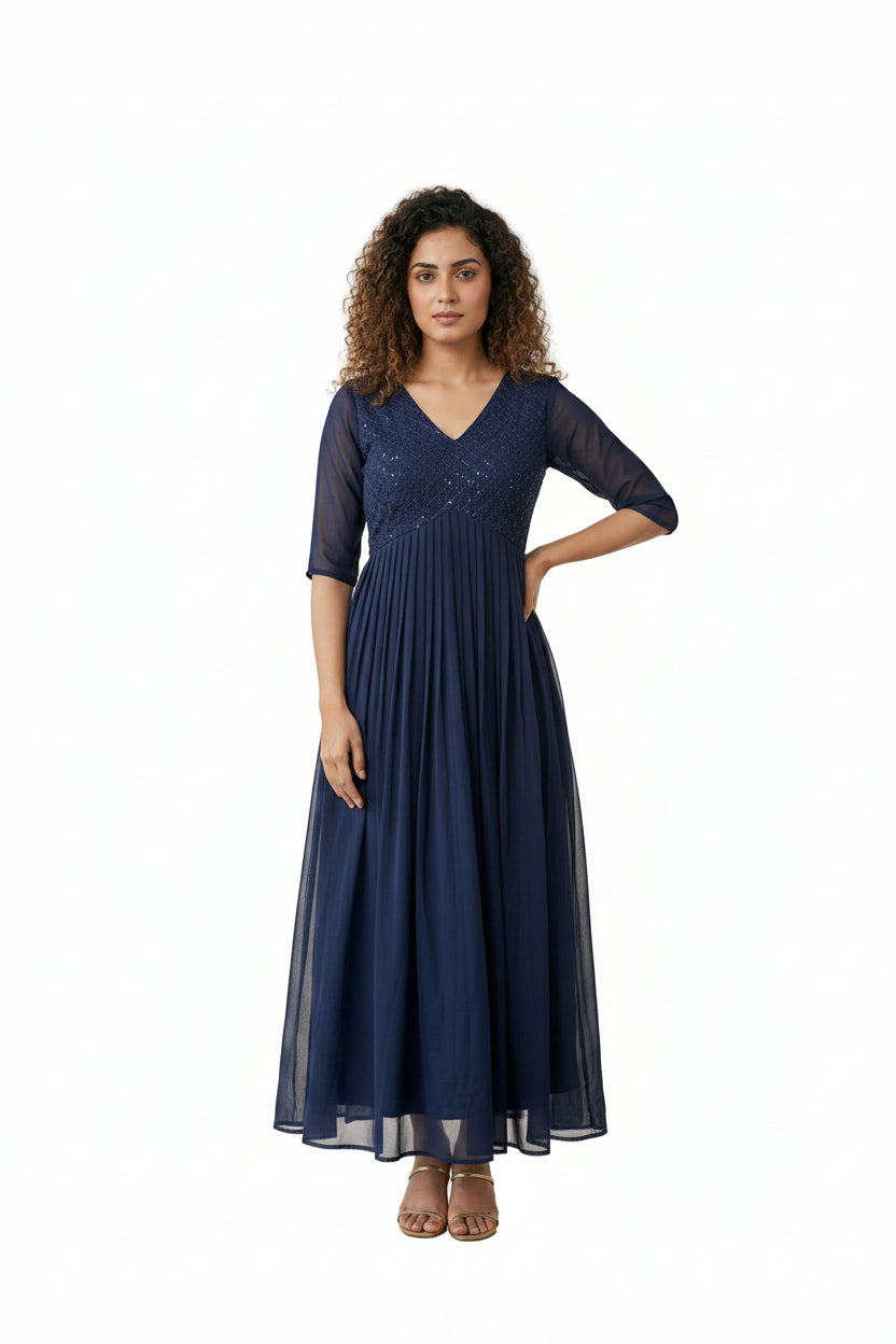 Women’s Navy Designer Frock - Western Wear - front view | Villows DTrendz