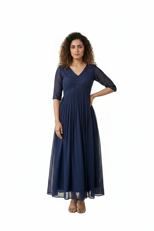 Women’s Navy Designer Frock - Western Wear - front view | Villows DTrendz