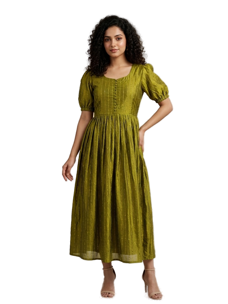 Women’s Olive Green Designer Frock - Western Wear - front view | Villows DTrendz