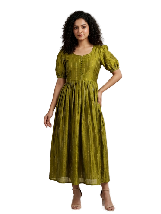Women’s Olive Green Designer Frock - Western Wear - front view | Villows DTrendz