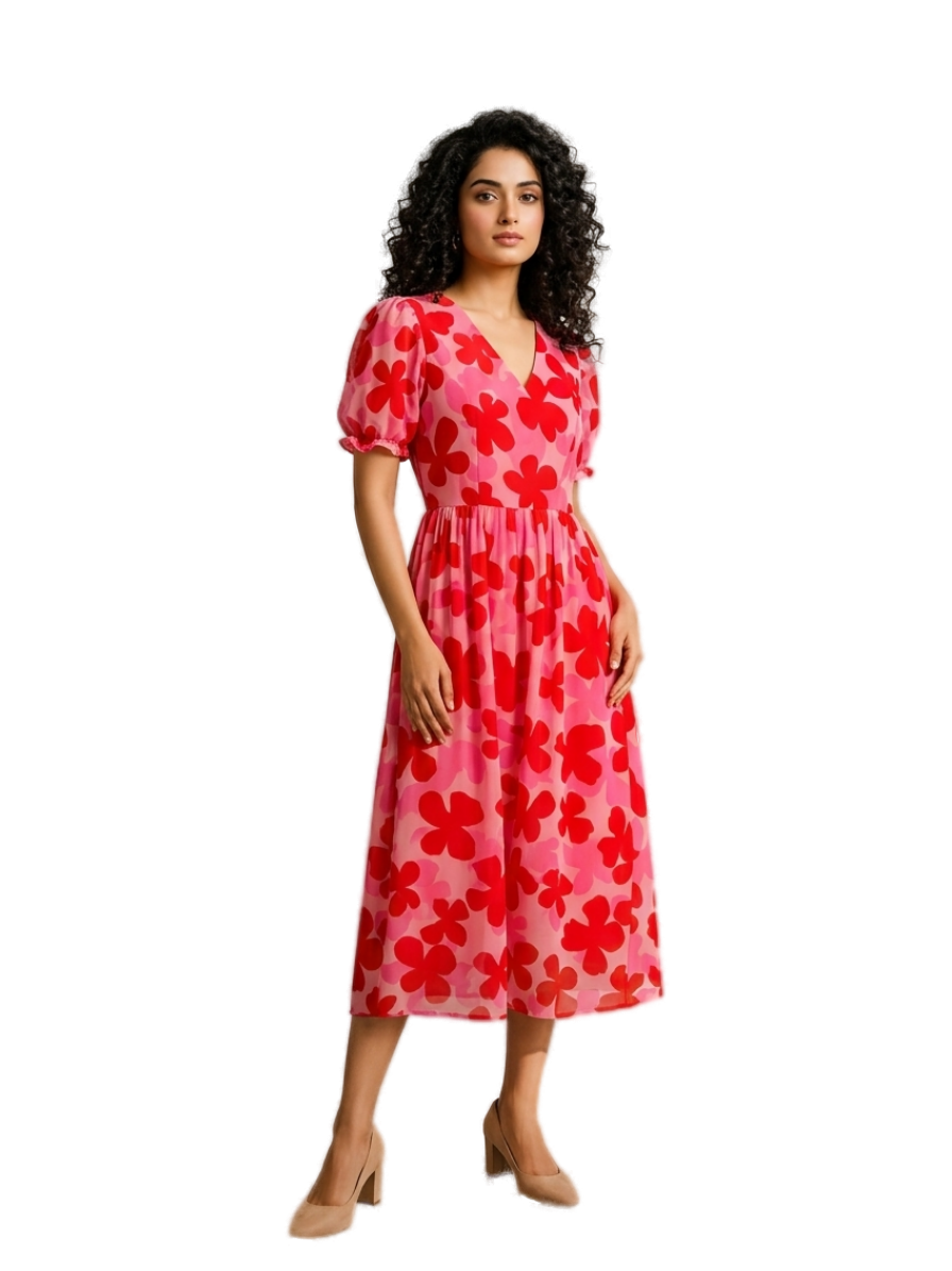 Women’s Coral Designer Frock - Western Wear - front view | Villows DTrendz