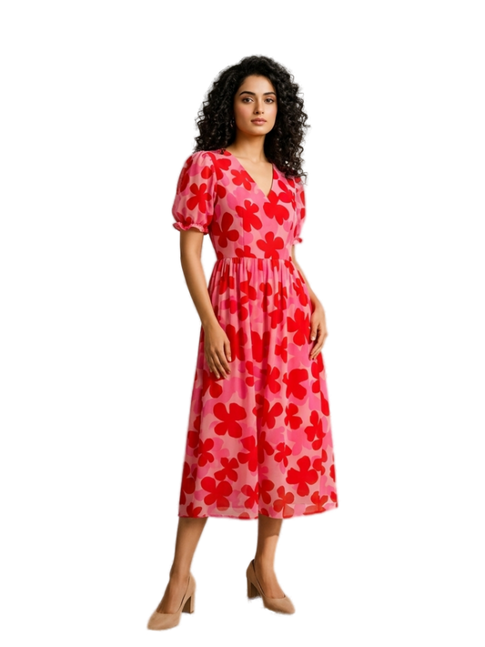 Women’s Coral Designer Frock - Western Wear - front view | Villows DTrendz