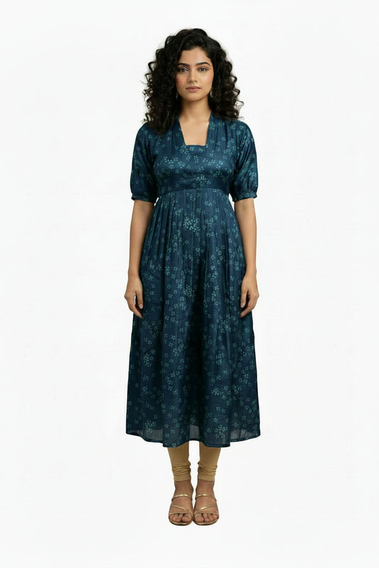 Women’s Peacock Blue Designer Frock - Western Wear - front view | Villows DTrendz