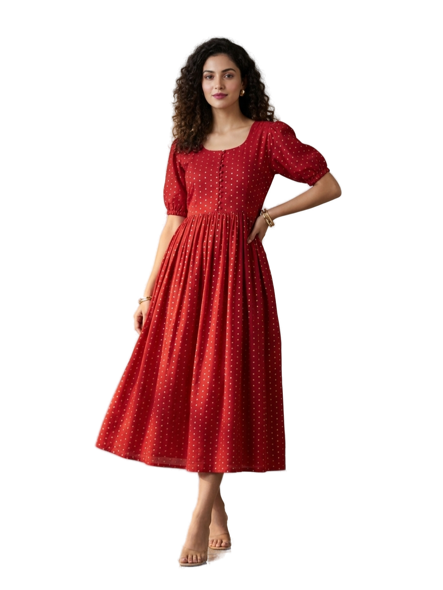 Women’s Red Designer Frock - Western Wear - front view | Villows DTrendz