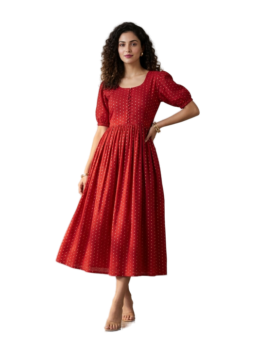Women’s Red Designer Frock - Western Wear - front view | Villows DTrendz