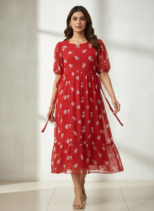 Designer Kurti with Lining - Red - Western Wear - front view | Villows DTrendz