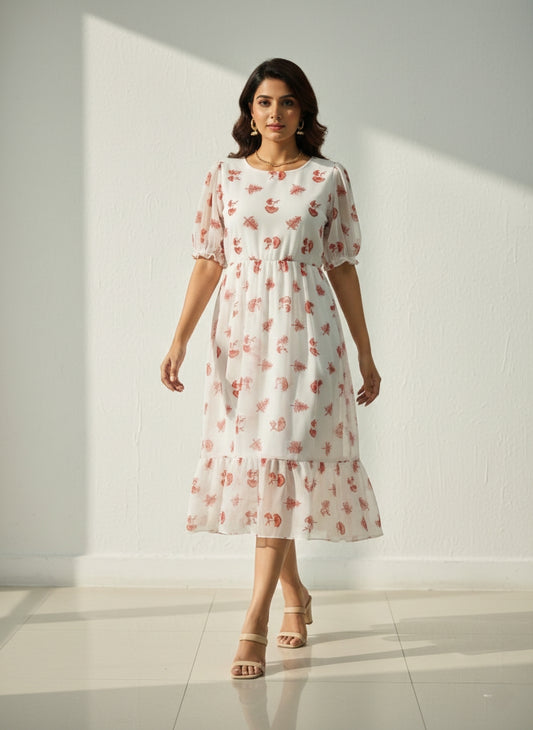 Designer Kurti with Lining - White - Western Wear - front view | Villows DTrendz