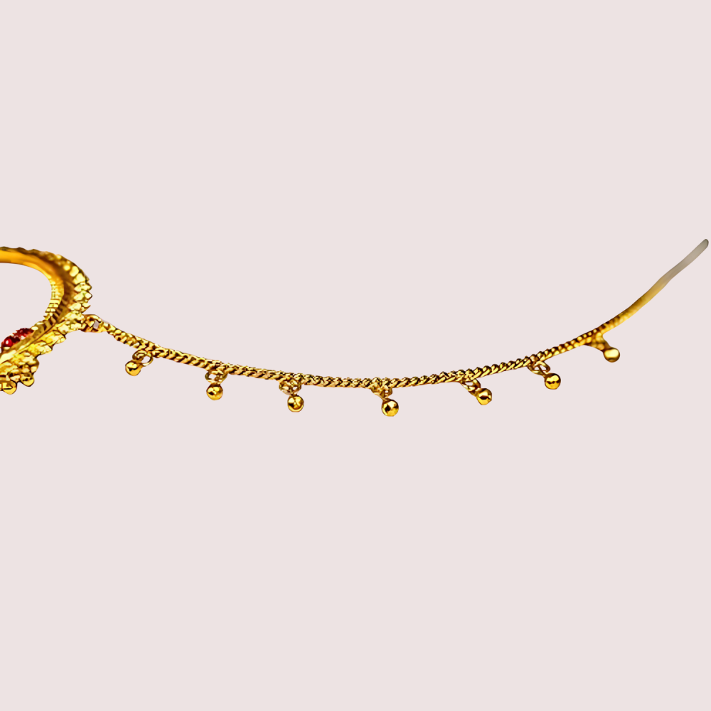 Women's Golden Designer Nose Ring, Timeless Golden Bridal Nath - Apparel - close-up detail view | Snazzyway