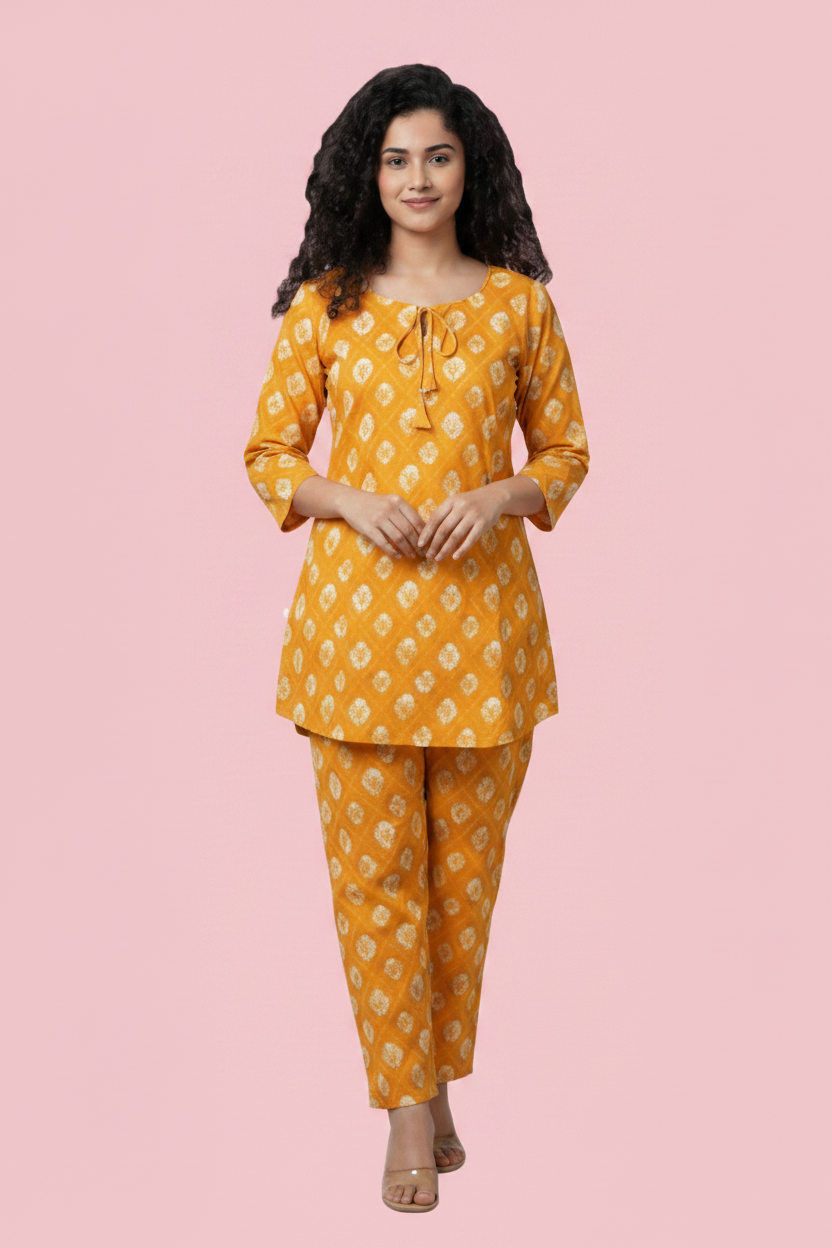Women’s Cotton Co-Ord Set - Yellow Western Wear - front view | Villows DTrendz