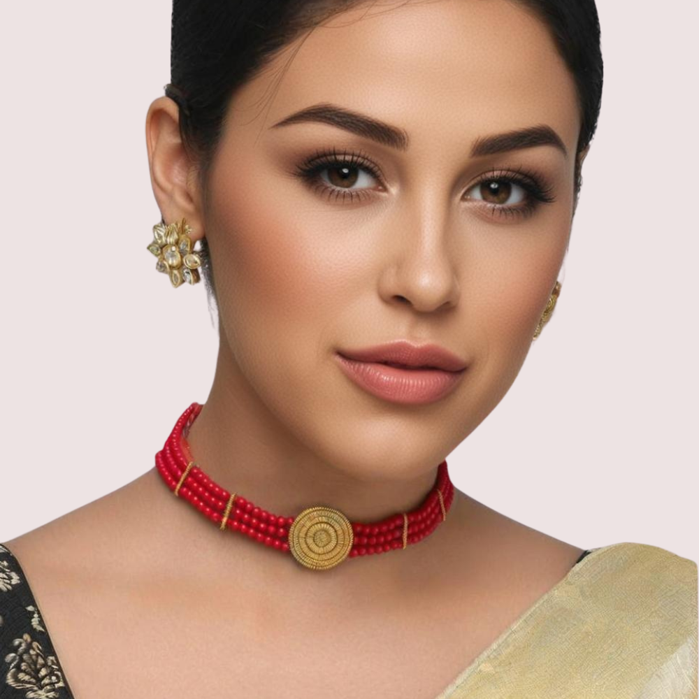 Women's Red Beaded Necklace, Exquisite Red Necklace Set - Apparel - front view | Snazzyway
