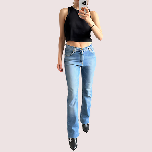 Women's Blue Denim Jeans, Charming Blue Denim Pants - Apparel - front view | Snazzyway