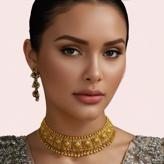 Women's Gold Gold-Plated Necklace, Elegant Gold Necklace Set - Apparel - front view | Snazzyway