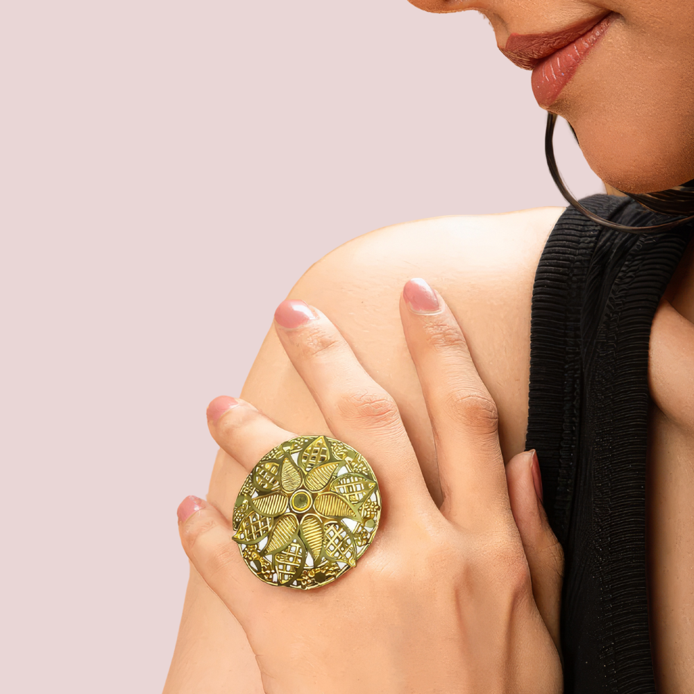 Women's Gold Gold-Plated Ring, Timeless Gold Statement Ring - Apparel - front view | Snazzyway