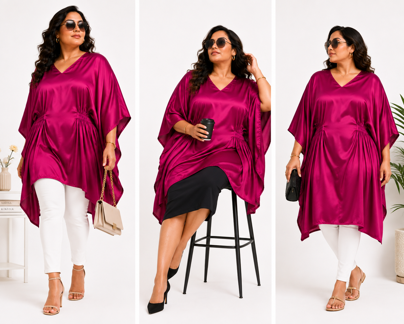 Women’s Rani Pink Colour Short Kaftan Midi Dress - Western Wear - side view | Qikink