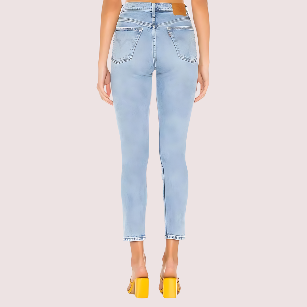 Women's Blue Designer Jeans, Classic Blue Denim Pants - Apparel - back view | Snazzyway