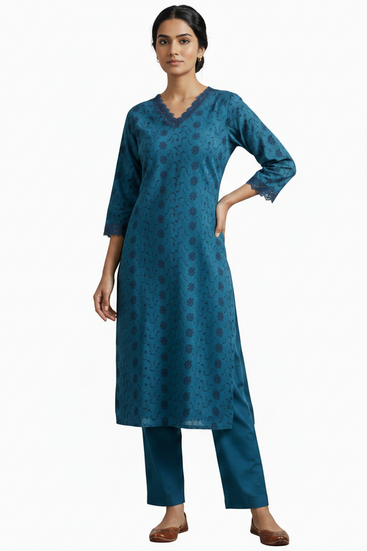 Women’s Hakooba Co-Ord Set - Jean Blue Indian Ethnic Wear - front view | Villows DTrendz
