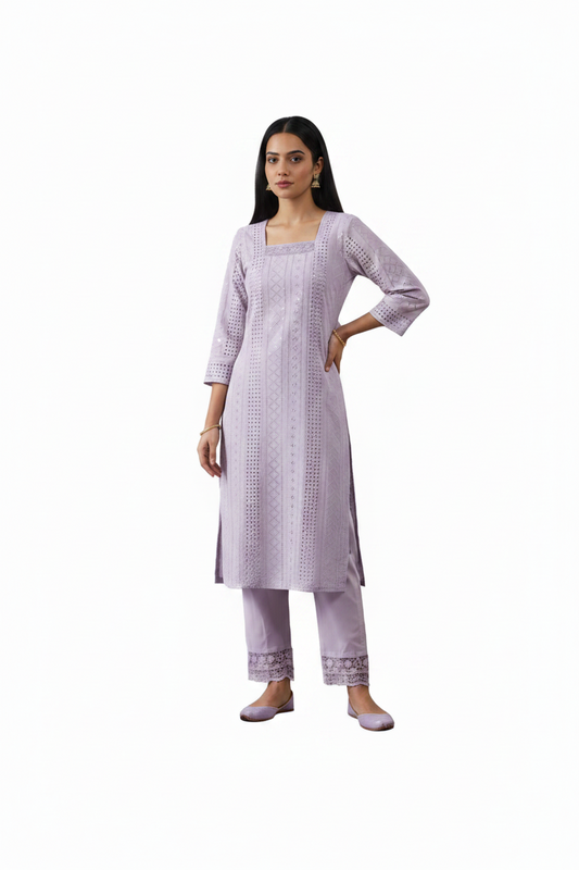 Women’s Hakooba Co-Ord Set - Lavender Indian Ethnic Wear - front view | Villows DTrendz
