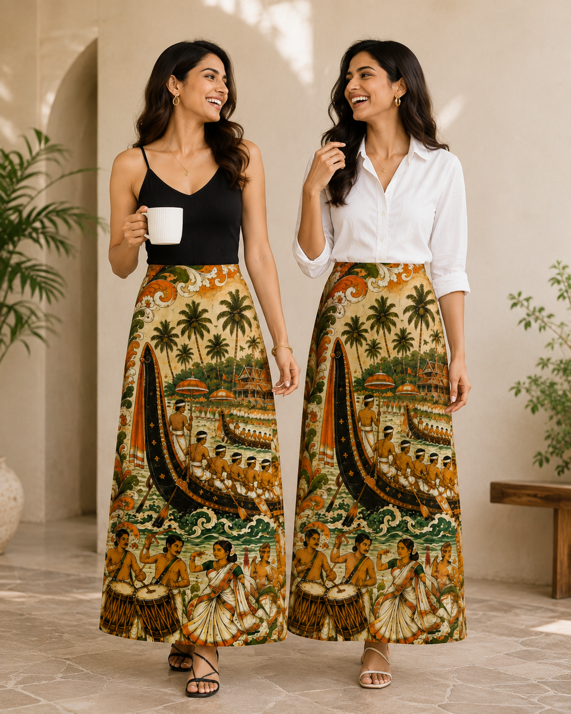 Kerala Onam Heritage Print Long Skirt for Women - Western Wear - close-up detail view | Qikink