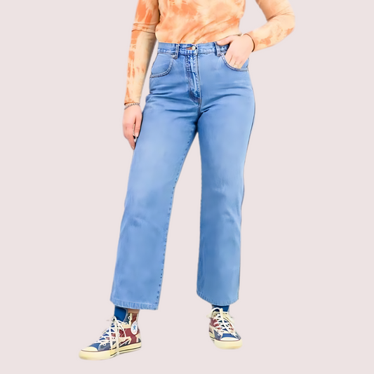 Women's Blue Denim Jeans, Exquisite Blue Denim Pants - Apparel - close-up detail view | Snazzyway