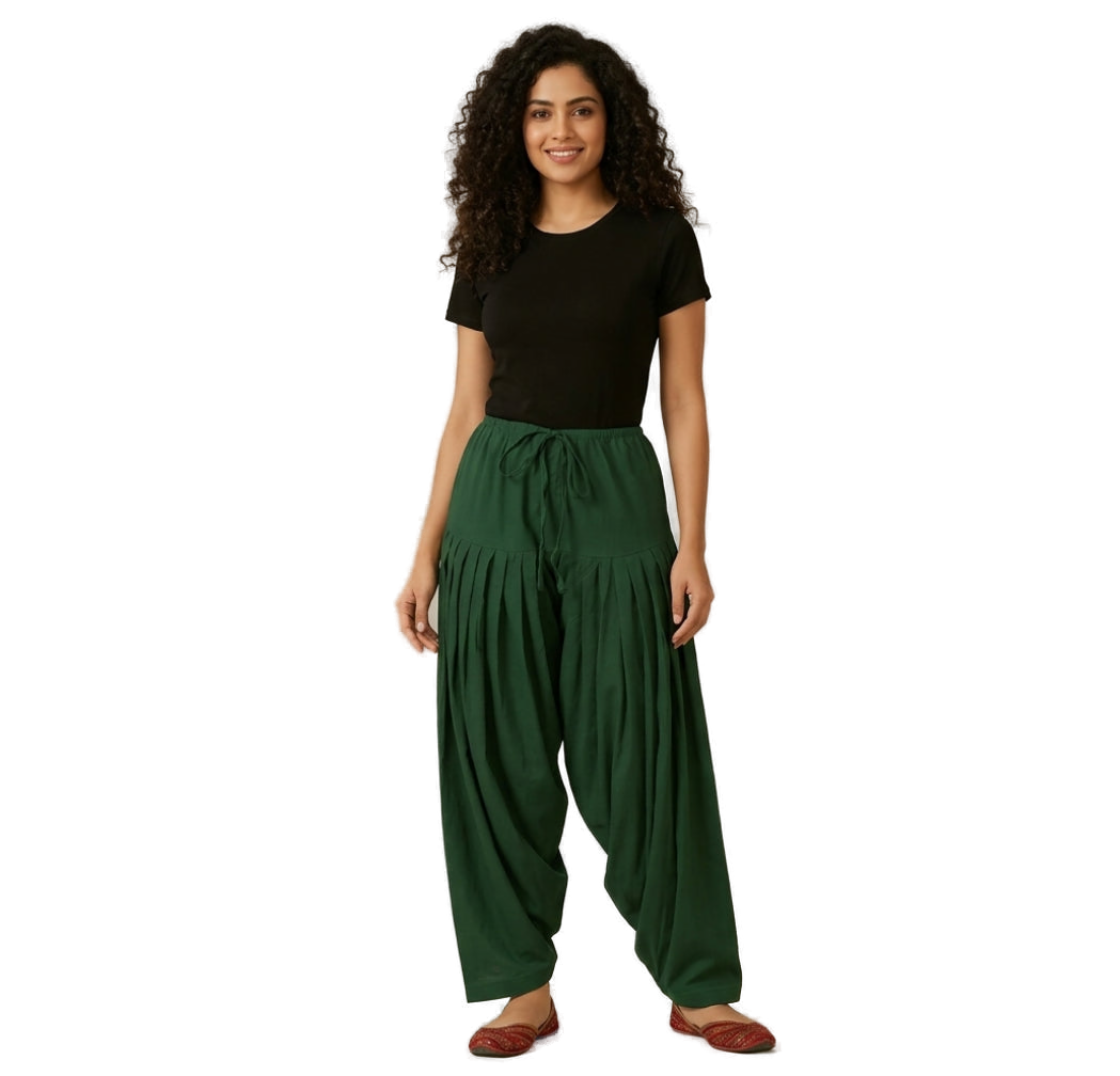 Women’s Bottle Green Jaipur Cotton Patiala Pants - Indian Ethnic Wear - front view | Villows DTrendz