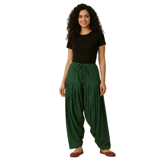 Women’s Bottle Green Jaipur Cotton Patiala Pants - Indian Ethnic Wear - front view | Villows DTrendz