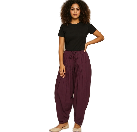 Women’s Egg Plant Jaipur Cotton Patiala Pants - Indian Ethnic Wear - front view | Villows DTrendz