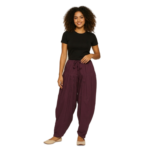 Women’s Grape Wine Jaipur Cotton Patiala Pants - Indian Ethnic Wear - front view | Villows DTrendz