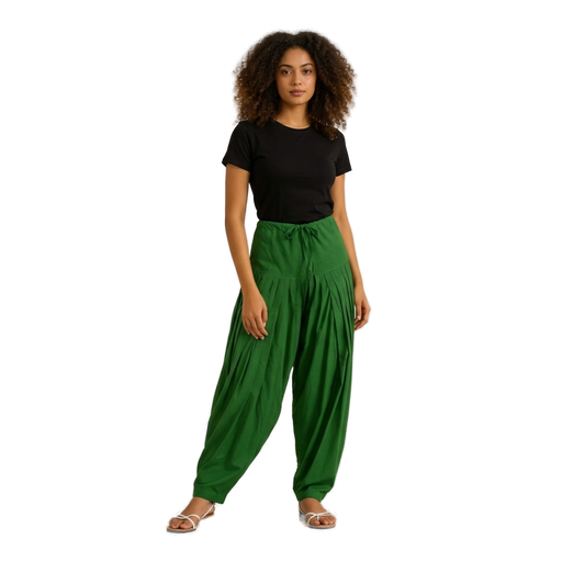 Women’s Green Jaipur Cotton Patiala Pants - Indian Ethnic Wear - front view | Villows DTrendz